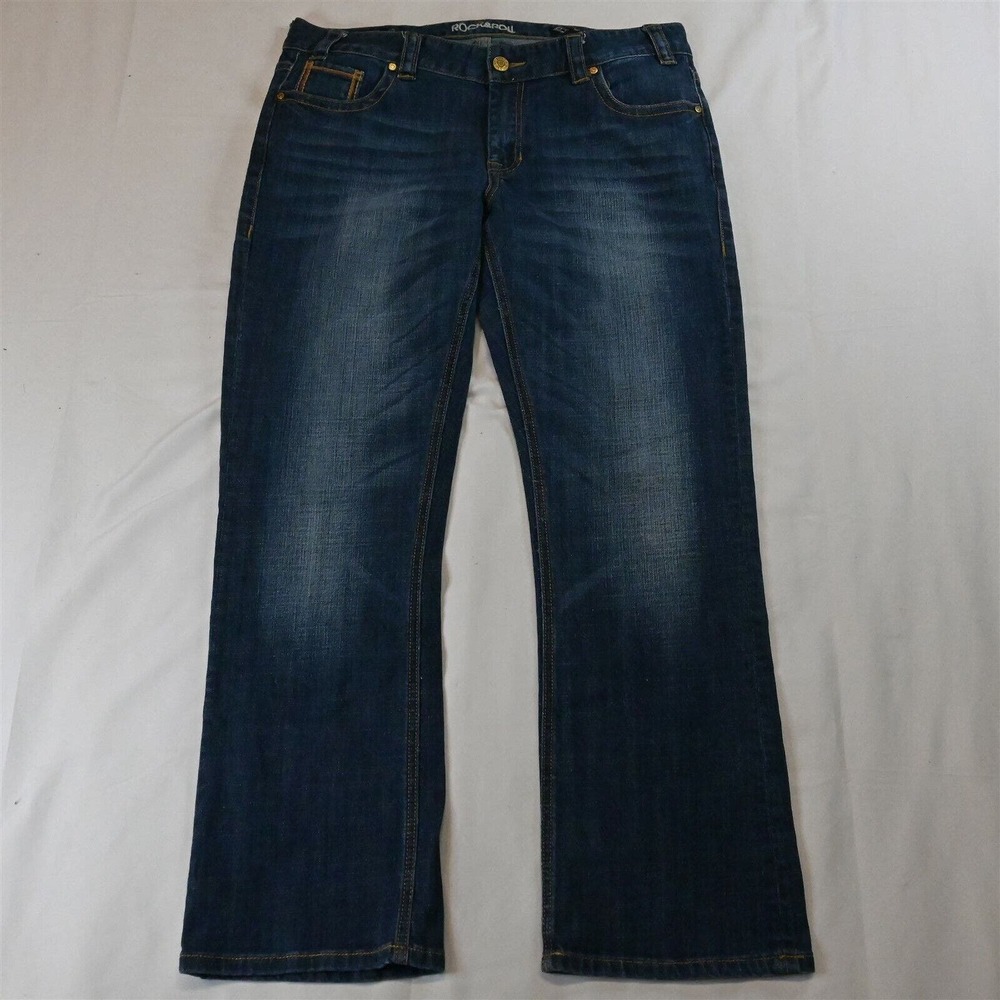 Rock & Roll Cowgirl 31 x 30 Boyfriend‎ Dark Bold Stitch Denim Jeans